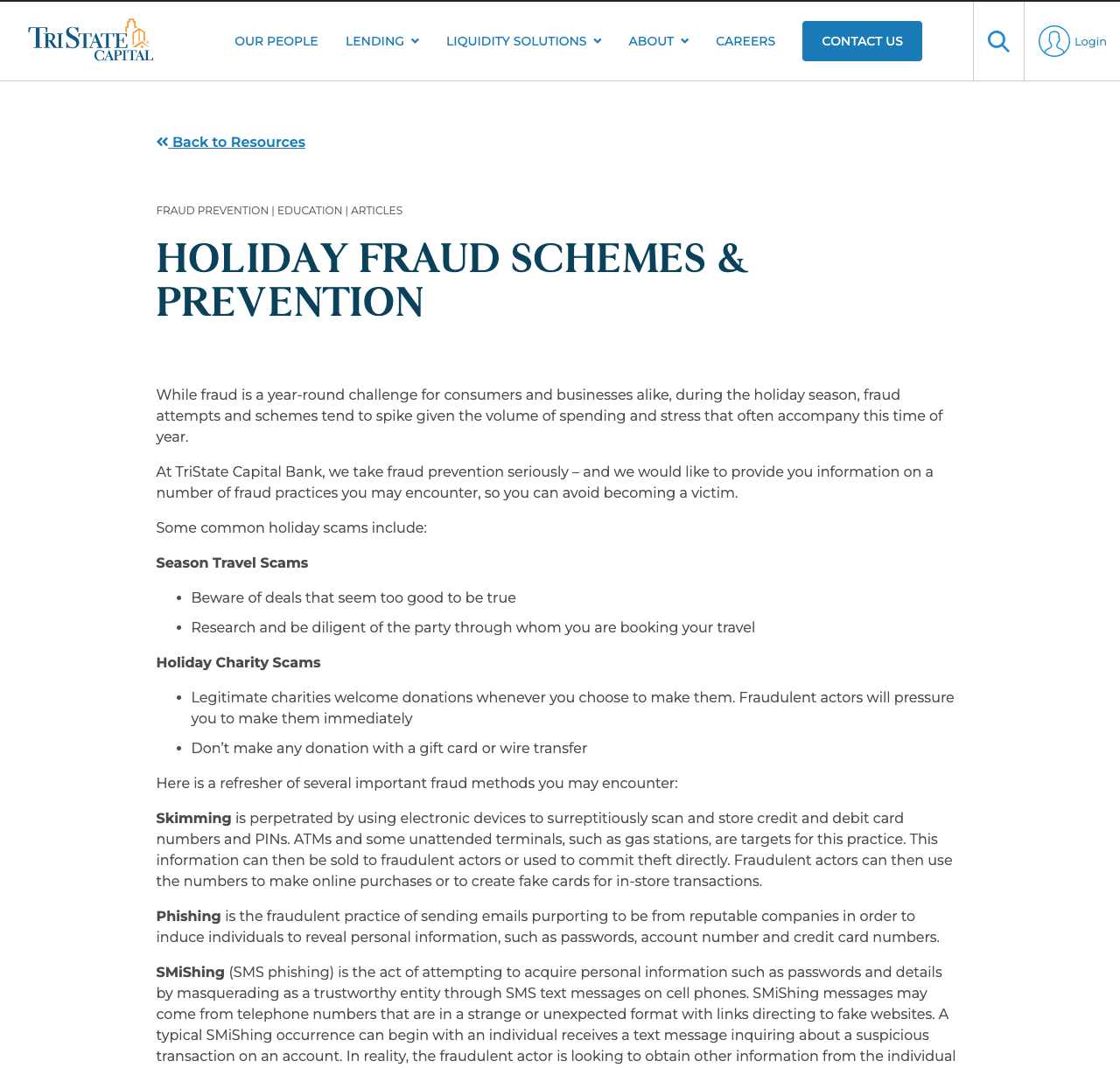 Holiday Fraud Schemes & Prevention - TriState Capital Bank